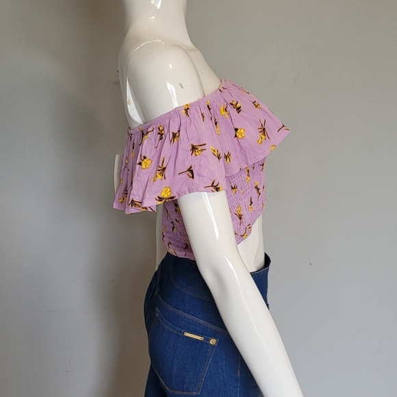 Francesca's Floral OTS Crop Top, BNWT, Size L - Picture 2 of 6